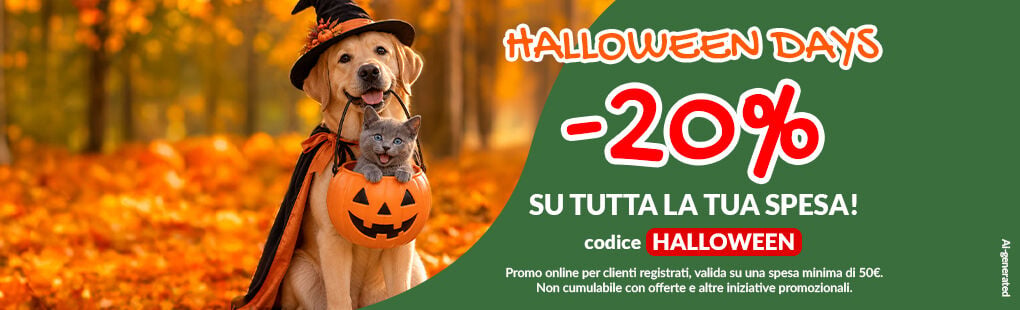 HALLOWEEN DAYS online! Per te -20% su tutta la tua spesa con il codice HALLOWEEN. Approfittane subito! Sconto online per clienti registrati, valida fino al 30/10 su una spesa minima di 50&euro;. Non cumulabile con altre offerte e iniziative promozionali.