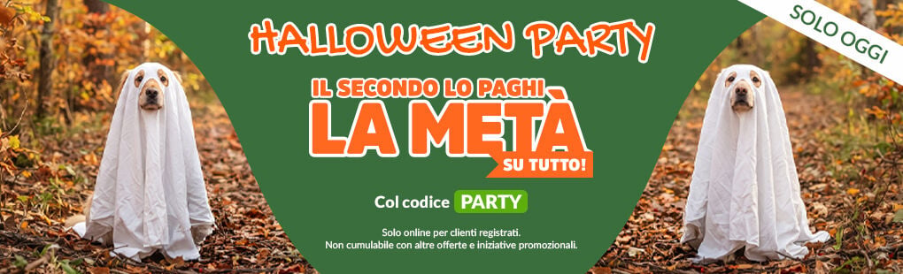 Halloween party online: Solo oggi il secondo lo paghi la met&agrave;! Ti baster&agrave; applicare al carrello il codice PARTY. Approfittane subito, la promo scade a mezzanotte! Promozione online per clienti registrati, valida fino al 31/10. Non cumulabile con altre offerte e iniziative promozionali.