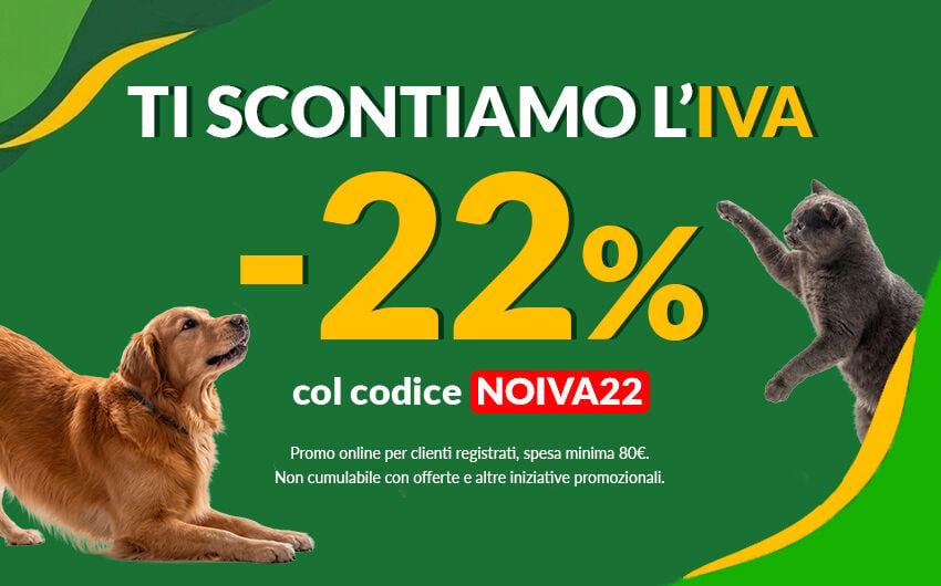 Online ti scontiamo l'IVA! Per te -22% su tutta la tua spesa con il codice NOIVA22. Approfittane subito! Solo online per clienti registrati fino al 14/10. Spesa minima 80&euro;. Non cumulabile con altre offerte e iniziative promozionali.