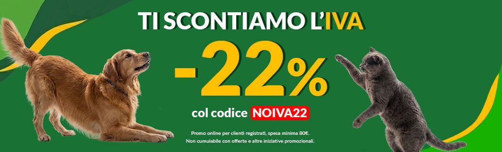 Online ti scontiamo l'IVA! Per te -22% su tutta la tua spesa con il codice NOIVA22. Approfittane subito! Solo online per clienti registrati fino al 14/10. Spesa minima 80&euro;. Non cumulabile con altre offerte e iniziative promozionali.