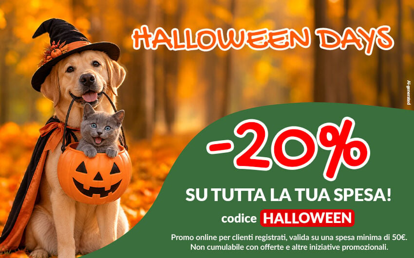 HALLOWEEN DAYS online! Per te -20% su tutta la tua spesa con il codice HALLOWEEN. Approfittane subito! Sconto online per clienti registrati, valida fino al 30/10 su una spesa minima di 50&euro;. Non cumulabile con altre offerte e iniziative promozionali.
