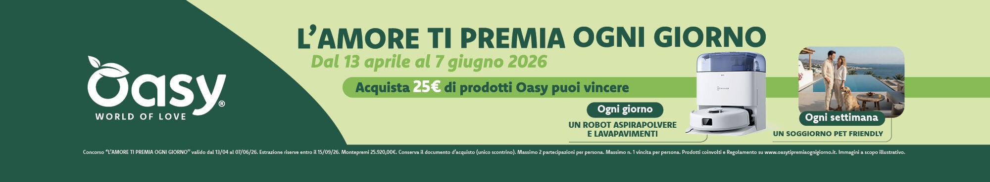 PARTECIPA AL CONCORSO DI OASY: ACQUISTA 25&euro; DI PRODOTTI E PARTECIPA ALL'ESTRAZIONE DI FAVOLOSI PREMI PET FRIENDLY!