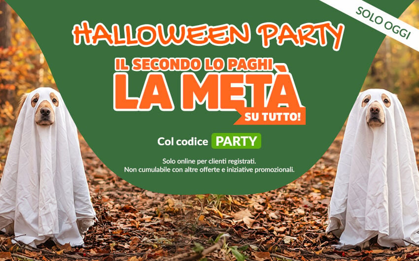 Halloween party online: Solo oggi il secondo lo paghi la met&agrave;! Ti baster&agrave; applicare al carrello il codice PARTY. Approfittane subito, la promo scade a mezzanotte! Promozione online per clienti registrati, valida fino al 31/10. Non cumulabile con altre offerte e iniziative promozionali.