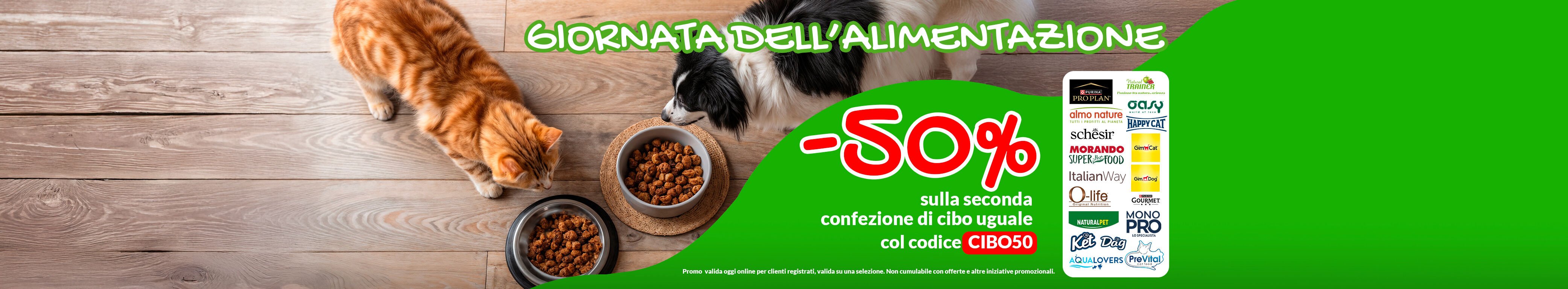 50% sulla seconda confezione di cibo col codice CIBO50