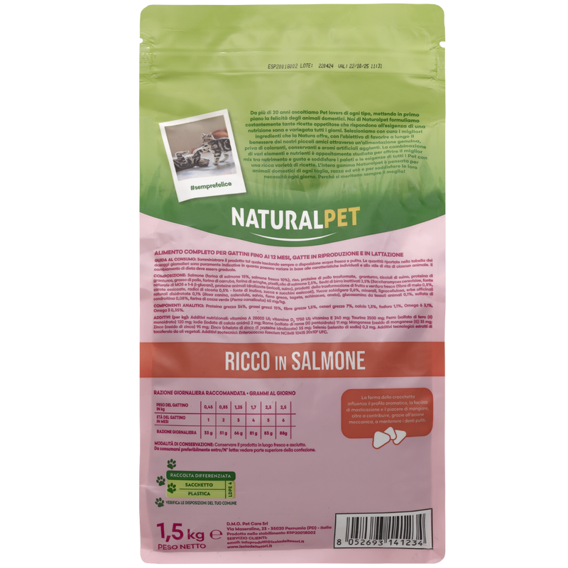 Naturalpet Prime Orme Kitten ricco in Salmone 1,5kg
