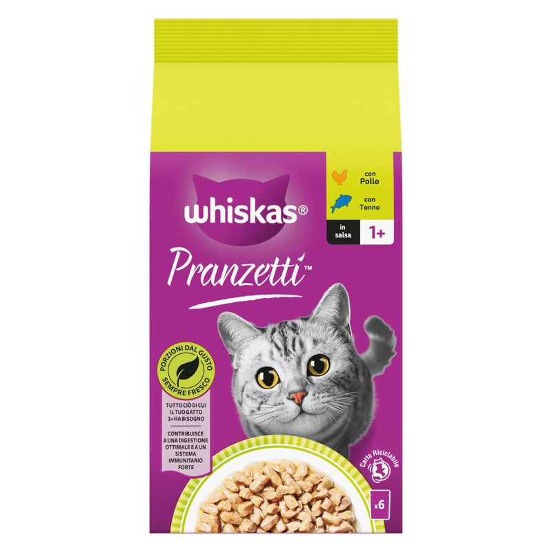 Whiskas Pranzetti Mari e Monti in Salsa con Pollo e Tonno 6 x 50 gr