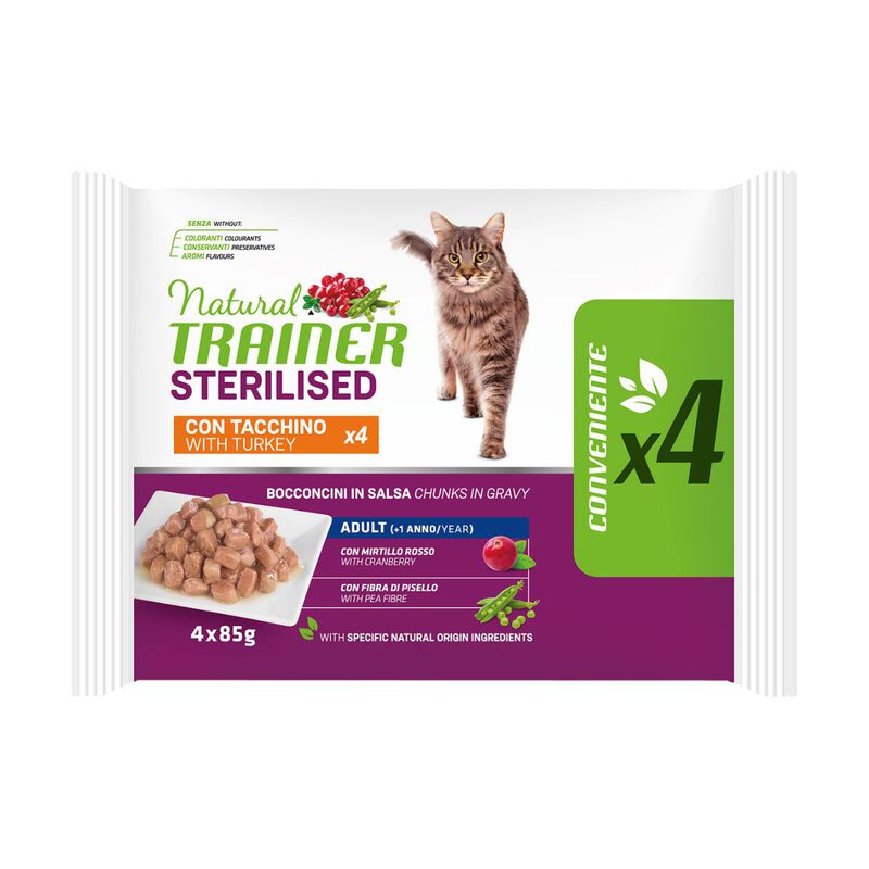 Natural Trainer Cat Adult Sterilised al Tacchino 4 pz x 85 gr