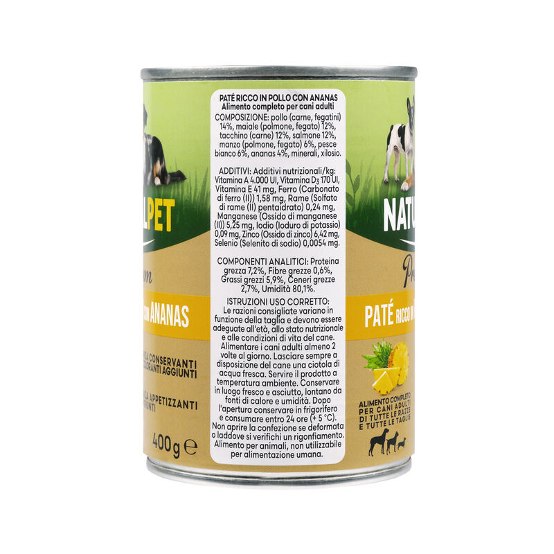 Naturalpet Premium Dog Adult Paté ricco in Pollo con ananas 400 gr