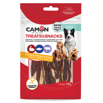 Camon Snack Jerky di Coniglio Merluzzo e Pelle Bovina 100 gr