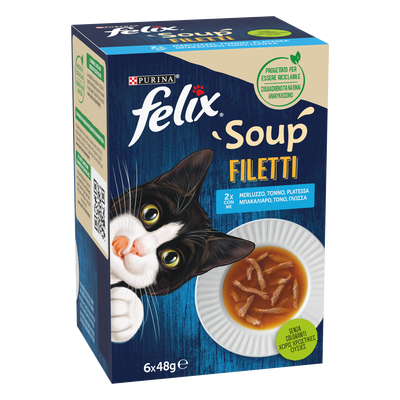 Felix Soup Cat Adult Filetti Merluzzo Tonno e Platessa 6x48 gr