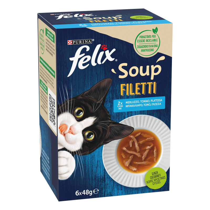 Felix Soup Cat Adult Filetti Merluzzo Tonno e Platessa 6x48 gr