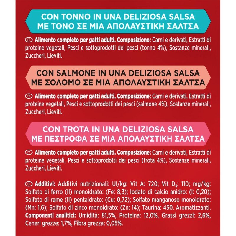 Gourmet Mon Petit Cat Adult con Tonno, Salmone, Trota 6 x 50 gr