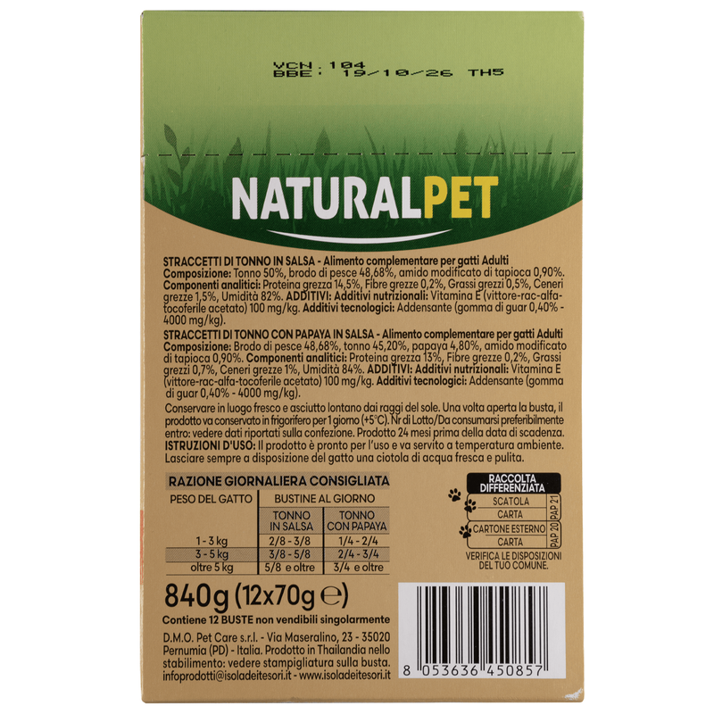 Naturalpet Premium Straccetti di Tonno con Papaya in Salsa e Tonno in Salsa 12x70