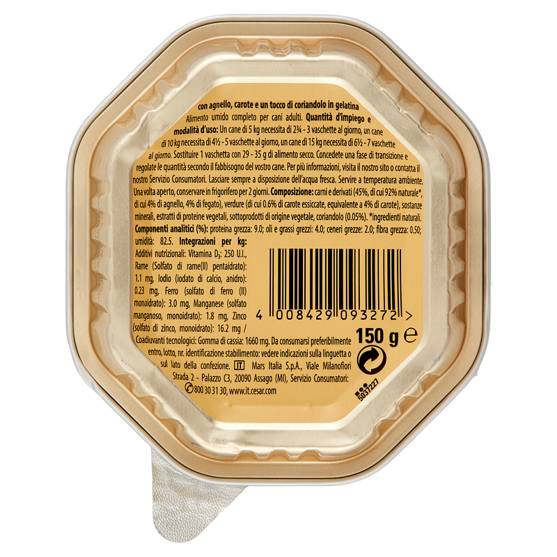 Cesar Dog Adult Scelta dello Chef con Agnello Carote e Coriandolo in Gelatina 150 gr