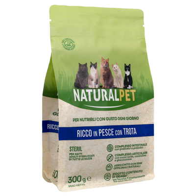 Naturalpet Cat Adult Sterilised ricco in Trota 300gr