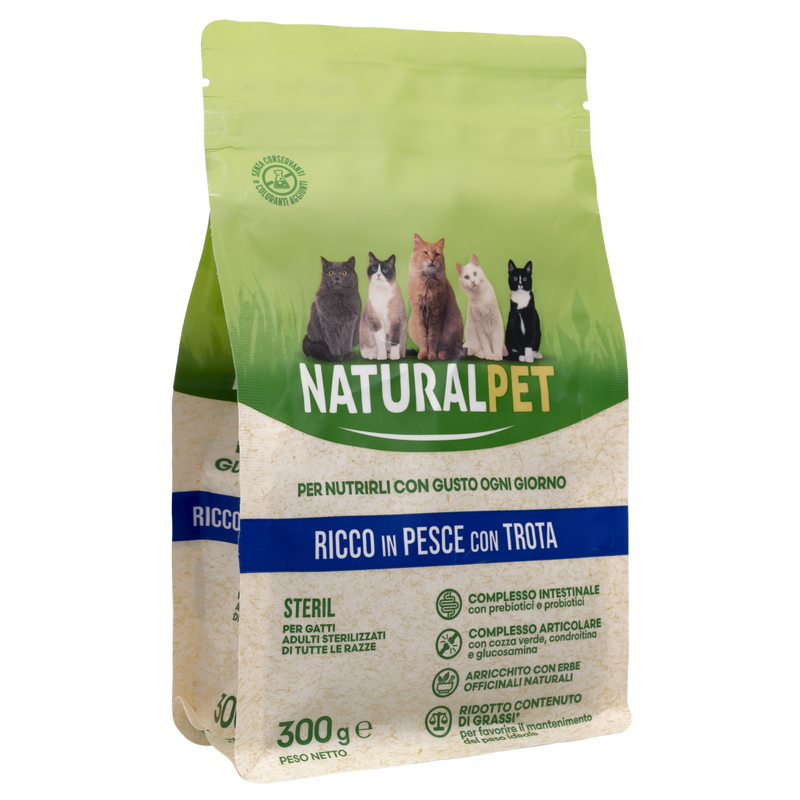 Naturalpet Cat Adult Sterilised ricco in Trota 300gr