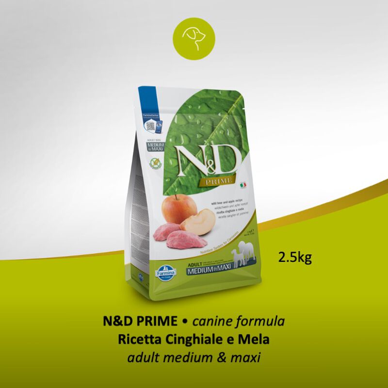 Farmina N&D Prime Dog Adult Medium & Maxi Cinghiale e Mela 2,5 kg