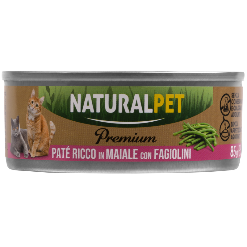 Naturalpet Premium Cat paté al maiale con fagiolini 85gr
