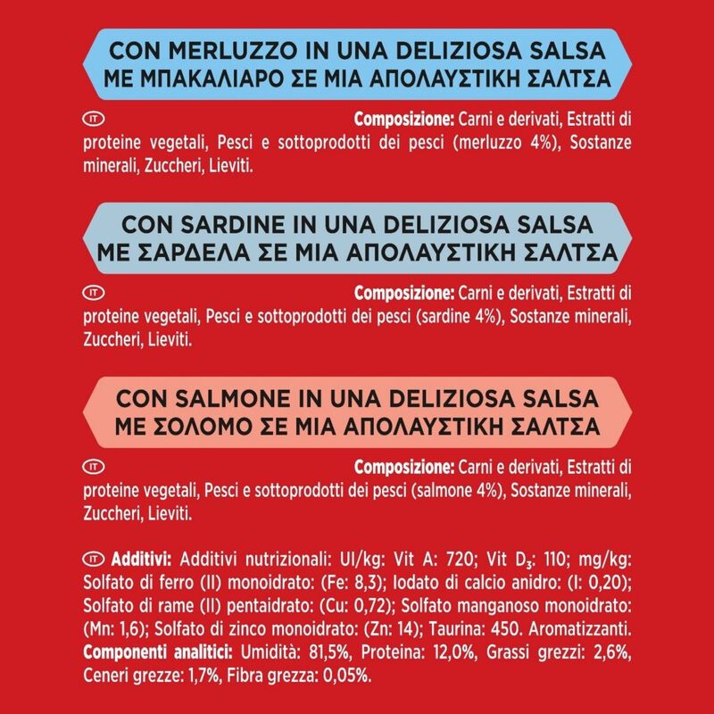 Gourmet Mon Petit Cat Adult con Merluzzo, Sardine, Salmone 6 x 50 gr