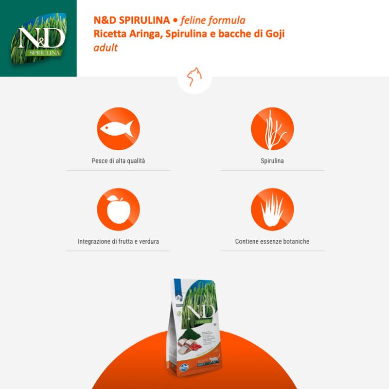 Farmina N&D Spirulina Cat Adult Aringa Spirulina e Bacche di Goji 1,5 kg