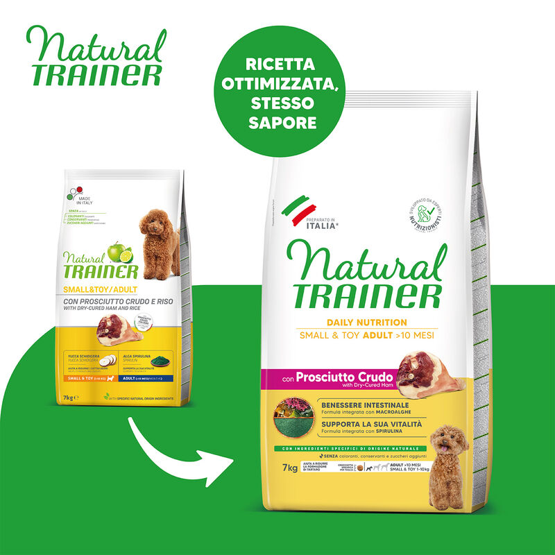 Natural Trainer Dog Adult Small and Toy con Prosciutto Crudo 7 kg