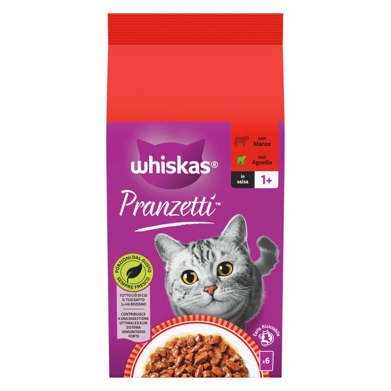 Whiskas Pranzetti Carni Miste in Salsa con Manzo e Agnello 6 x 50 gr