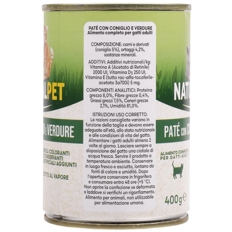 Naturalpet Cat Adult Paté Coniglio e Verdure 400 gr