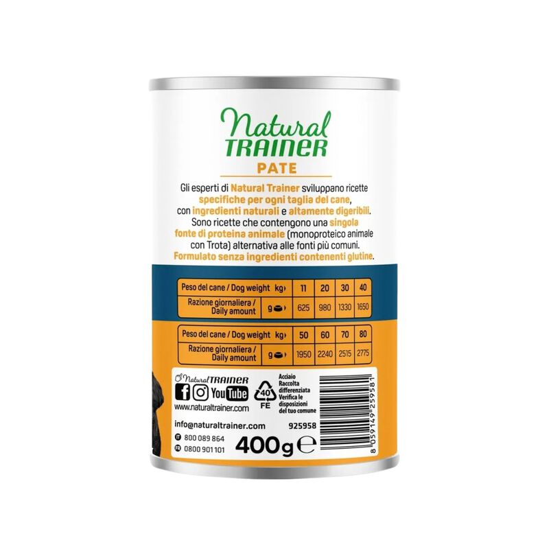Natural Trainer Cane Adulto Medium&Maxi Pat&eacute; con Trota 400 gr