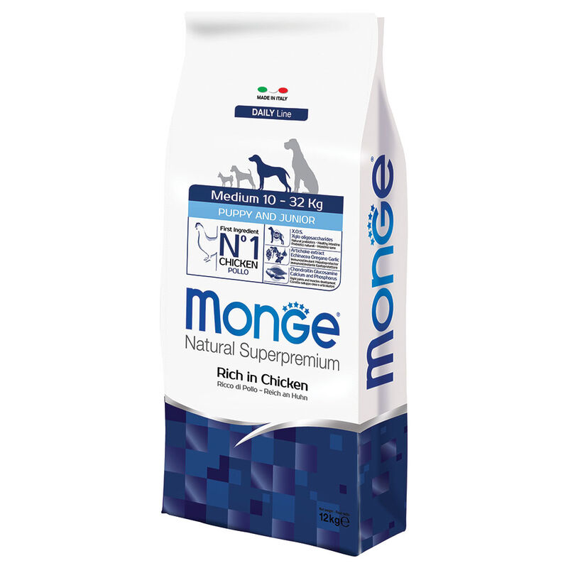 Monge Natural Superpremium Dog Medium Puppy and Junior Ricco in Pollo 12 kg