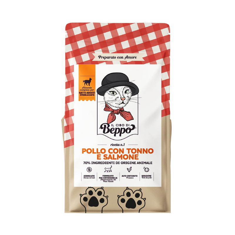 Il Cibo di Beppo Cat steril Pollo con Tonno e Salmone 1,5kg