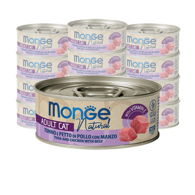 Monge Natural Cat Adult Pezzetti di Tonno e Petto di Pollo con Manzo 80 gr