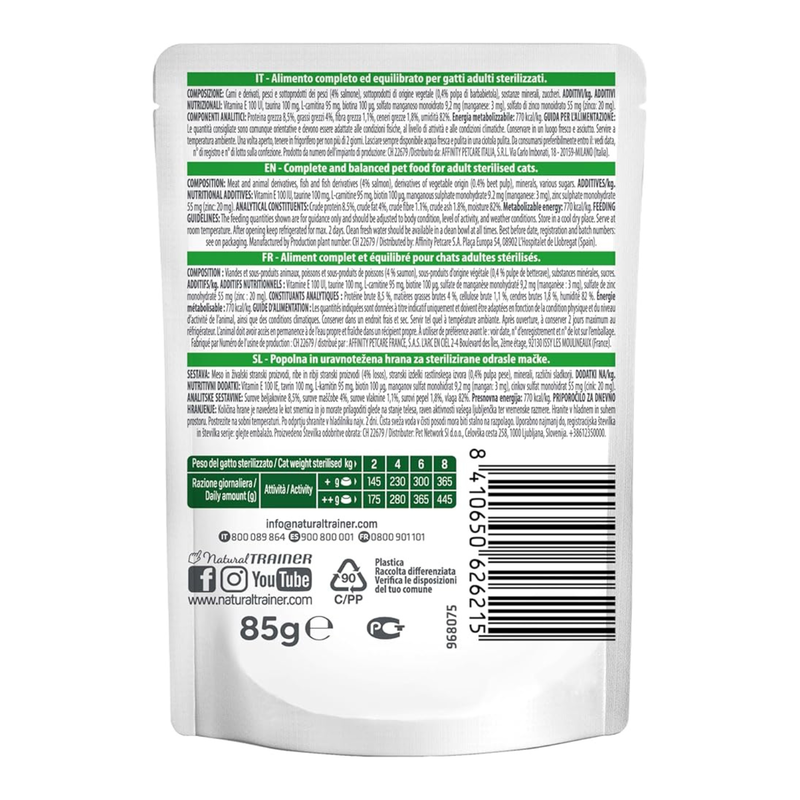 Natural Trainer Cat Steril straccetti con Salmone 85gr