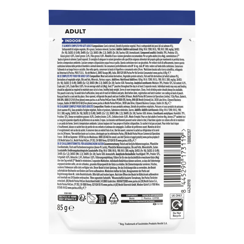 Purina Pro Plan Indoor Cat Adult con Salmone in Salsa 85 gr