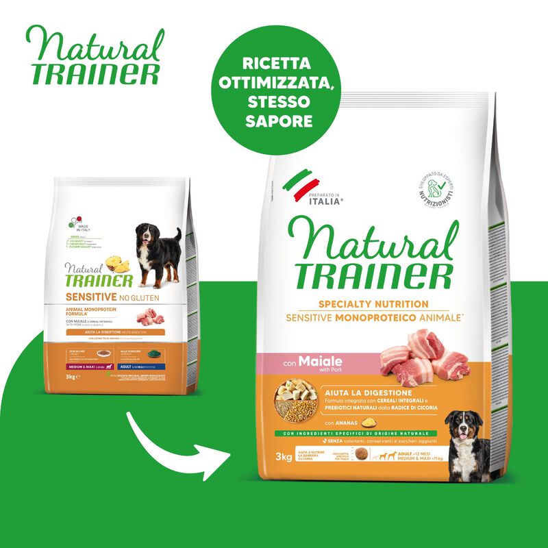Natural Trainer Sensitive Dog No Gluten Medium & Maxi Adult con Maiale 3 kg