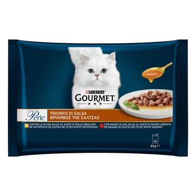 Gourmet Perle Cat Adult Trionfo di Salsa Manzo e Pollo 4 x 85 gr