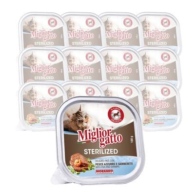 Migliorgatto Sterilized delicato pat&egrave; con Pesce azzurro e Gamberetti 100 gr