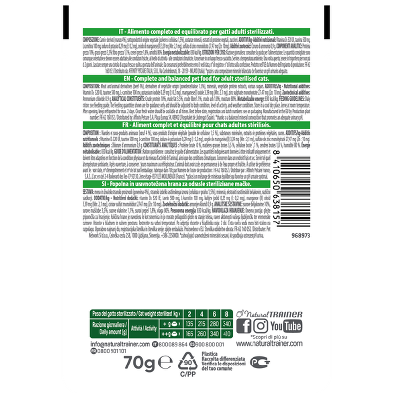 Natural Trainer Straccetti con Manzo Tratto Urinario per Gatti Steril 70gr