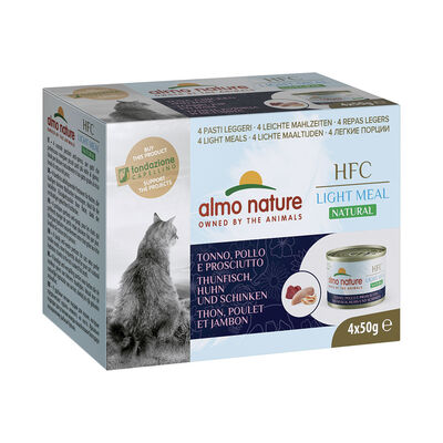 Almo Nature HFC Tonno Pollo 4x50g - Light Meal per Gatti Anziani e in Sovrappeso