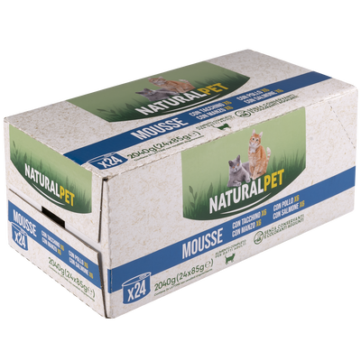 Naturalpet Cat Adult Multipack Mousse Tacchino, Manzo, Pollo e Salmone 24x85gr