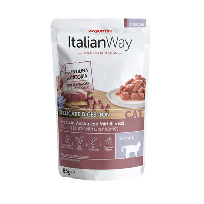 Italianway Cat Adult Delicate Digestion Sfaccetti in salsa Anatra e Mirtilli rossi 85 gr