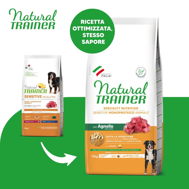 Natural Trainer Sensitive No Gluten Dog Medium&Maxi Adult con Agnello 12 kg