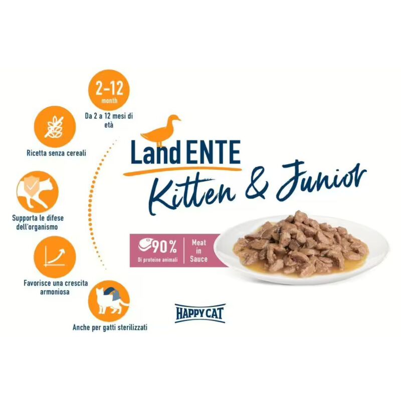 Happy Cat Kitten & Junior Farm con Anatra in Salsa 85 gr