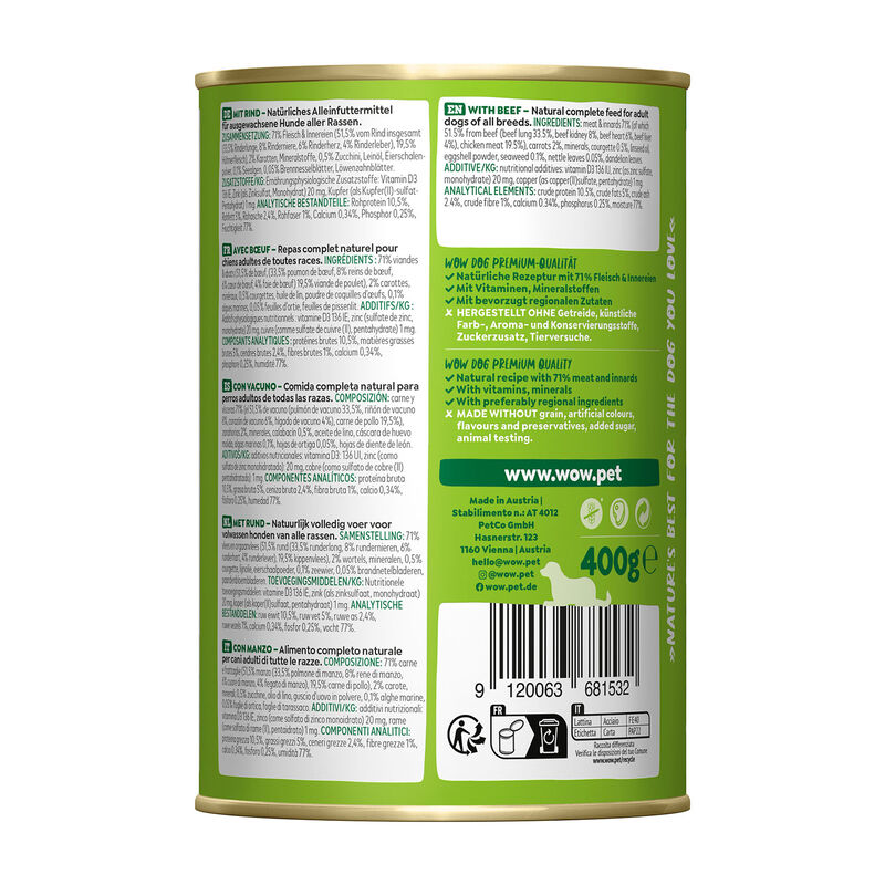 Wow Dog Adult Manzo con carote e zucchine 400gr