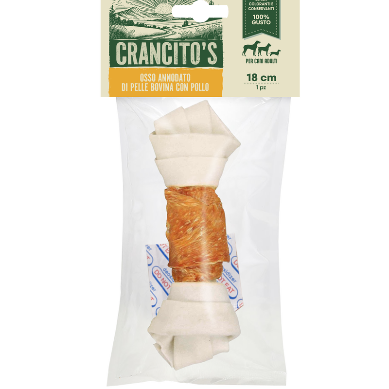 Crancito's Dog Adult Osso annodato di pelle bovina con pollo 18cm 1pz Crancito's Dog Adult Osso annodato di pelle bovina con pollo 18cm 1pz