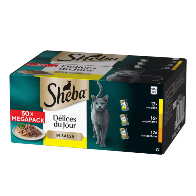 Sheba Delice du Jour Cat Adult Pollo, pollame e tacchino in salsa 50pzx50gr