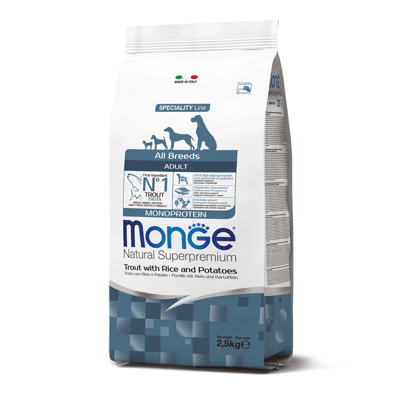 Monge Natural Superpremium Dog All breeds Adult Monoprotein Trota con riso e patate 2,5 kg