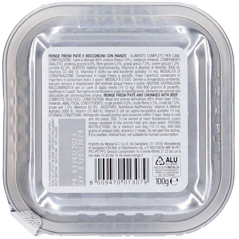 Monge Fresh per cani adulti Paté con Bocconcini con Manzo 100 gr