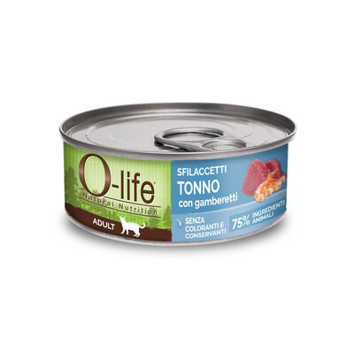 O-life Cat Adult Sfilaccetti di Tonno con Gamberetti 70 gr