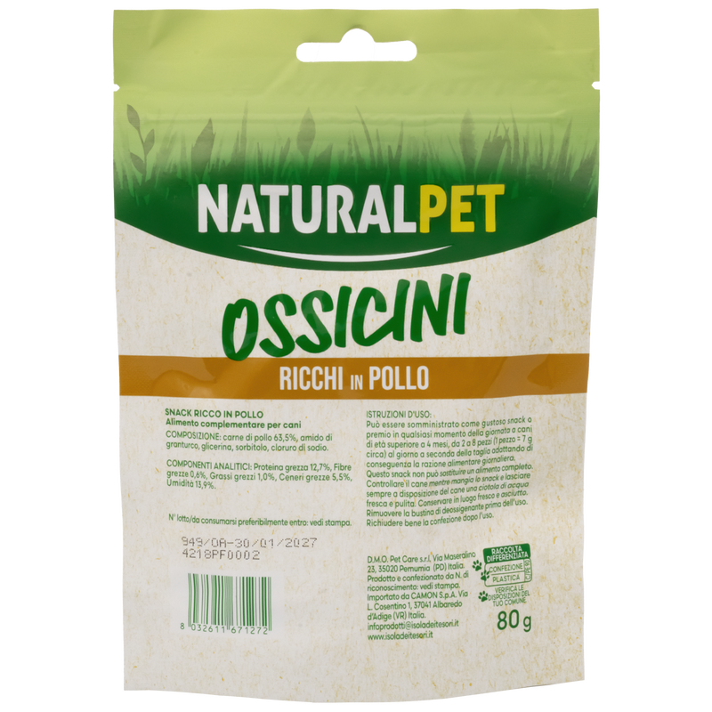 Naturalpet Doggy Snacks Osso con Pollo 80 gr