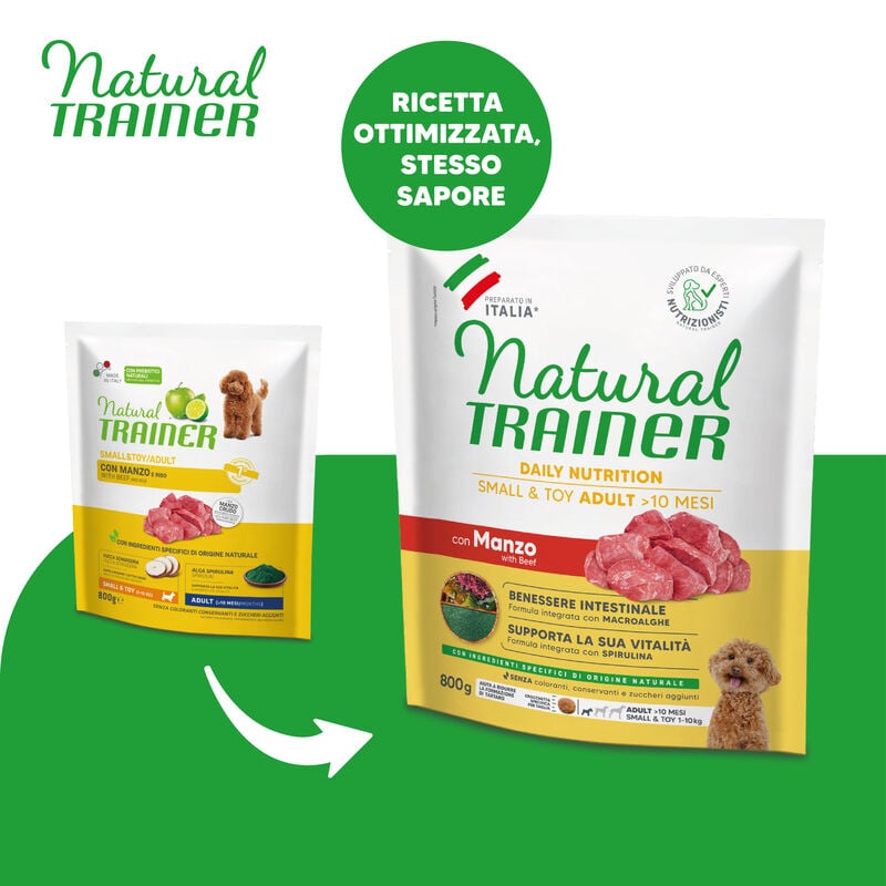 Natural Trainer Dog Adult Small & Toy con Manzo e Riso 800 gr